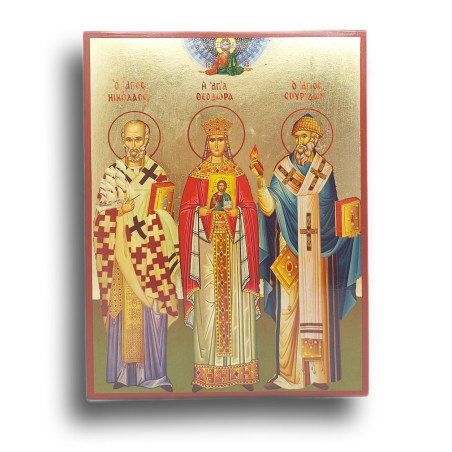 Ikona svatých Theodory, Mikuláše a Spyridona, Sloupů Víry