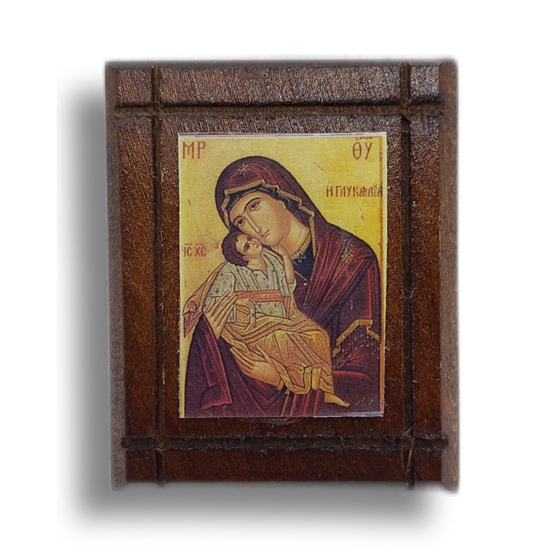 Malá Dřevěná Nalepovací Ikonka s Pannou Marií Athoská