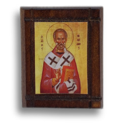 Malá Dřevěná Nalepovací Ikonka se Svatým Mikulášem