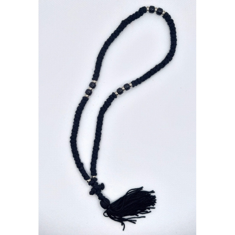 Pravoslavné černé modlitební čotky se 100 uzly a černými korálky