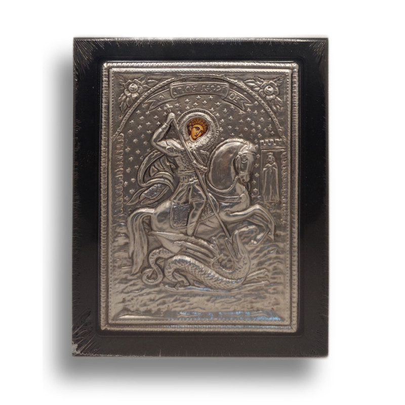 Kovová Ikona Sv. Jiří bojujícího s drakem