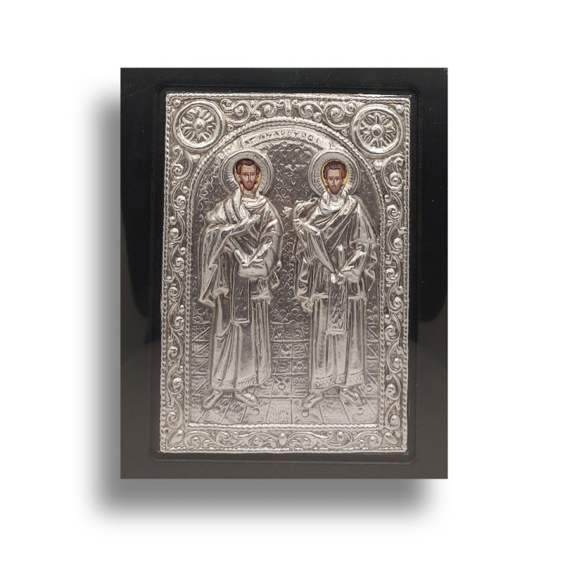 Kovová Ikona Svatých Kosmy a Damiána