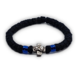 Vlněný pravoslavný modlitební náramek s křížem - 33 uzlů (modré korálky)