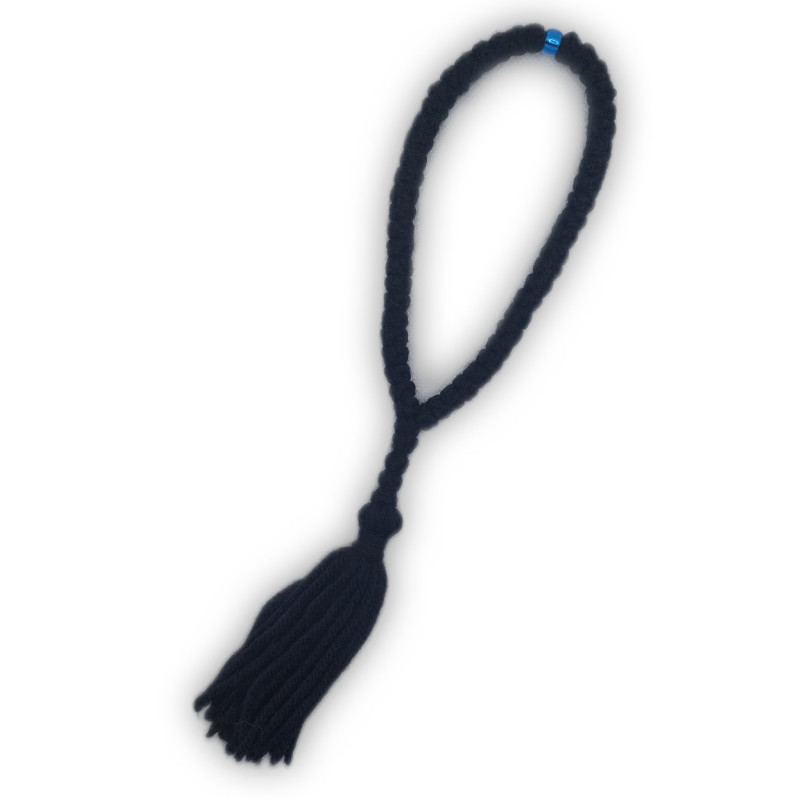 Čotky s 50 uzly a průsvitným modrým korálkem bez kříže, 26 cm