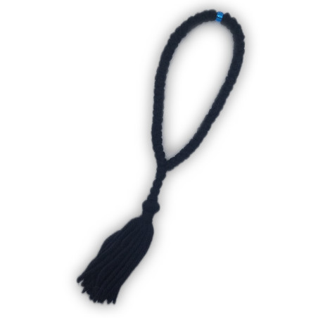 Čotky s 50 uzly a průsvitným modrým korálkem bez kříže, 26 cm