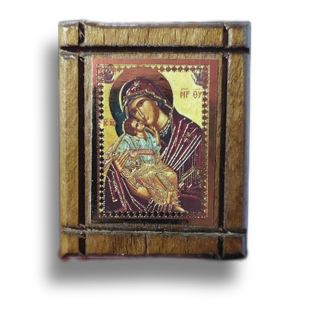 Samonalepovací Dřevěná Ikonka Panny Marie s Kristem