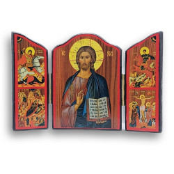 Triptych "Ikona Žehnajícího Krista" se sv. Jiřím a sv. Demetriem