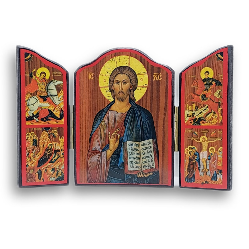 Triptych "Ikona Žehnajícího Krista" se sv. Jiřím a sv. Demetriem