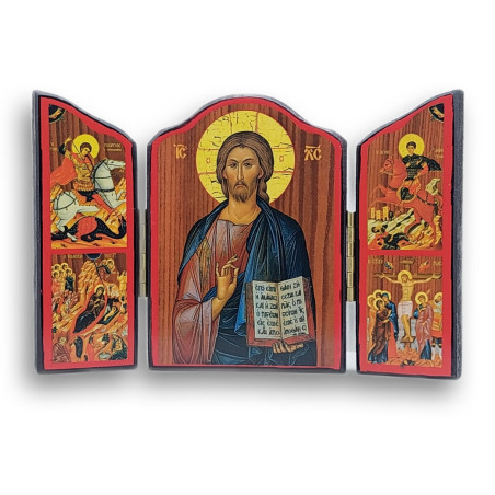 Triptych "Ikona Žehnajícího Krista" se sv. Jiřím a sv. Demetriem