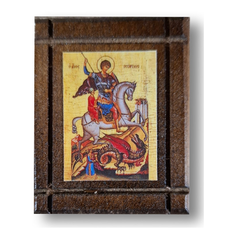 Malá Dřevěná Nalepovací Ikonka se Svatým Jiřím