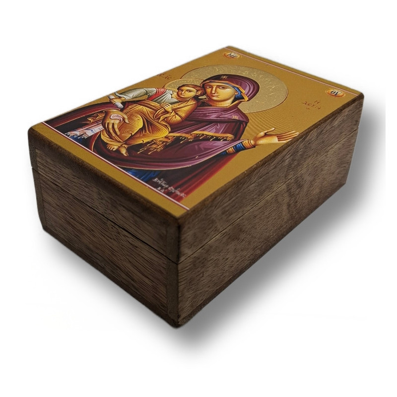 Dřevěná krabička s ikonou Panny Marie Athoské