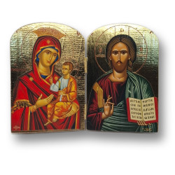 Dřevěný diptych s ikonou Krista Pantokratora a Bohorodičky s Ježíškem