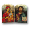 Dřevěný diptych s ikonou Krista Pantokratora a Bohorodičky s Ježíškem