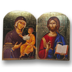 Dřevěný diptych s ikonou Bohorodičky a Krista Pantokratora