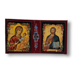 Ikonový diptych s Kristem a Pannou Marií (11 x 6,5 cm)