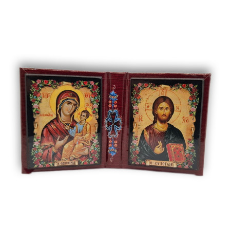 Ikonový diptych s Kristem a Pannou Marií Milostiplnou (11 x 6,5 cm)