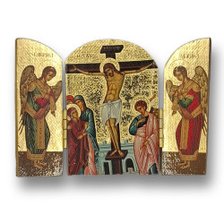 Pozlacený řecký triptych - Ukřižování Krista, 10 x 7 cm