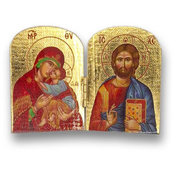 Pozlacený řecký diptych - Matka Boží a Kristus Pantokrator, 10 x 7 cm