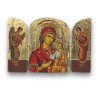 Pozlacený řecký triptych - Matka Boží Hodegetria s archanděly Michaelem a Gabrielem, 7,5 x 5 cm