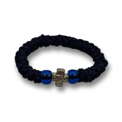 Ortodoxní modlitební náramek- Elastický, černý se saténem a křížkem