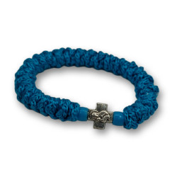 Ortodoxní modlitební náramek - Elastický, modrý se saténem a křížkem