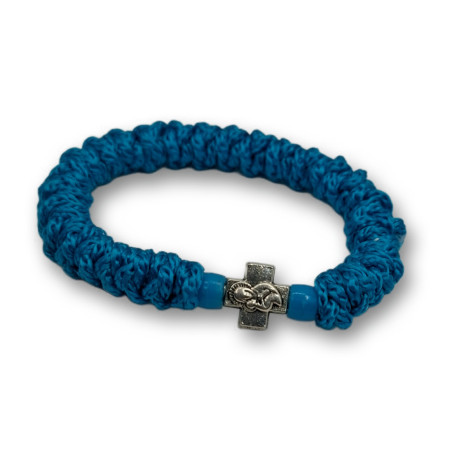 Ortodoxní modlitební náramek - Elastický, modrý se saténem a křížkem