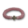 Ortodoxní modlitební náramek - Elastický, růžový se saténem a křížkem