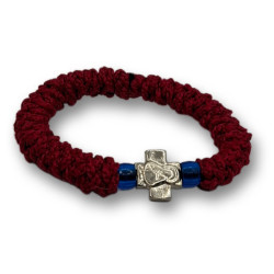 Ortodoxní modlitební náramek - Elastický, vínový se saténem a křížkem