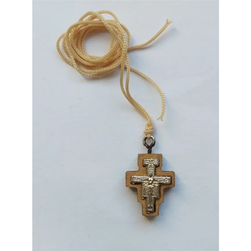 Dřevěný kříž sv. Františka na krk - Ruční řecká dřevořezba