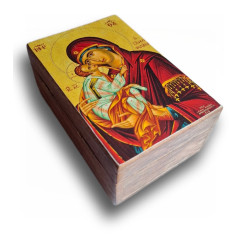 Dřevěná Krabička s Ikonou Panny Marie Glykofilusa