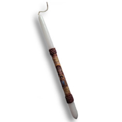 Ručně zdobená svíce s ikonou Panny Marie a Ježíška – ve stylu byzantské ikonografie