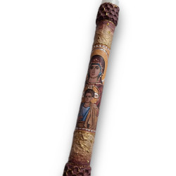 Ručně zdobená svíce s ikonou Panny Marie a Ježíška – ve stylu byzantské ikonografie