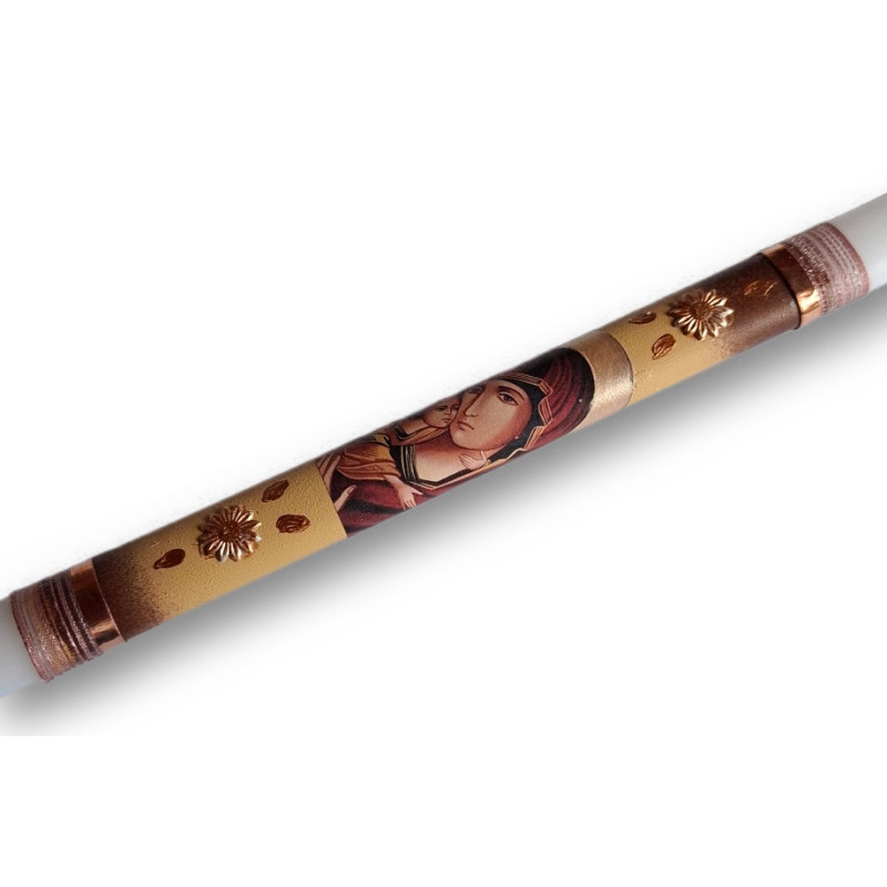 Svíce s ikonou Matky Boží – bronzově zlatá elegance v byzantském duchu