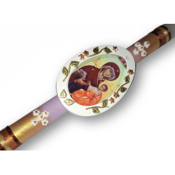 Svíce s ikonou Bohorodičky – jemná růžovo-zlatá výzdoba