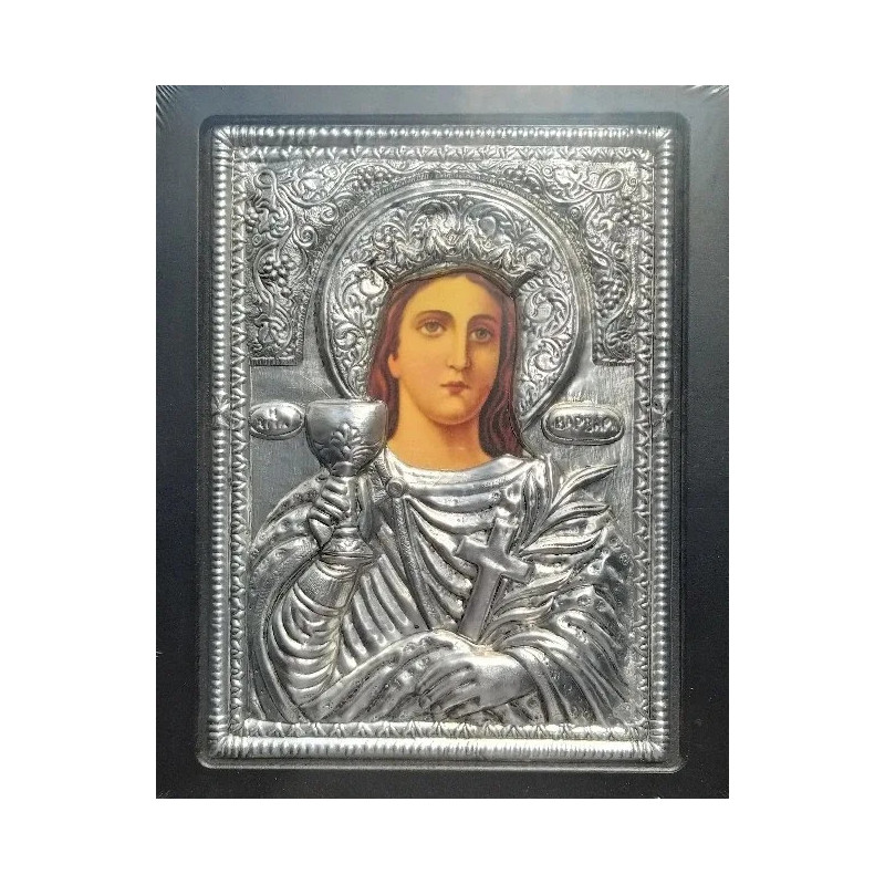 Kovová ikona Svaté Barbory