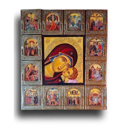 Ikona Panny Marie s Dítětem a 12 výjevy ze života Krista a Bohorodičky