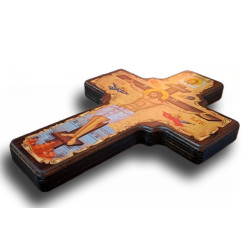 Dřevěný kříž s ikonou Ukřižování Krista