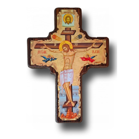 Dřevěný kříž s ikonou Ukřižování Krista