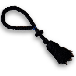 Čotky – 33 uzlů, 18 cm, bavlněná příze, modrý korálek – Ručně pletený modlitební provaz