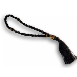 Růženec se střapcem – 23 cm (černý se zlatým křížkem a Pannou Marií)