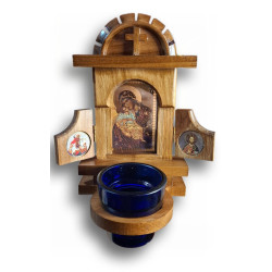 Dřevěný ikonostas s otevíracími dvířky, ikonou Panny Marie