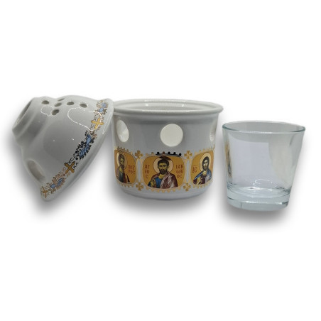 Porcelánová olejová lampa s ikonami Krista a apoštolů