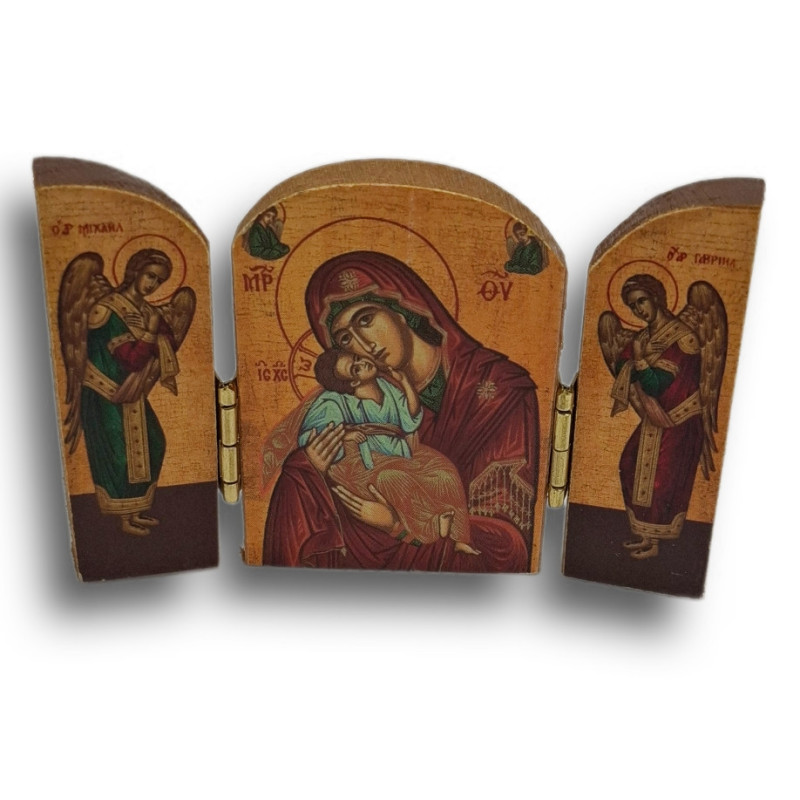 Byzantský triptych Eleousa – Objímající Milosrdenství chráněné archanděly
