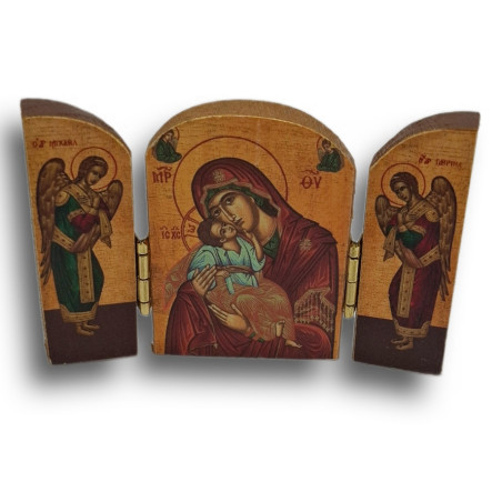 Byzantský triptych Eleousa – Objímající Milosrdenství chráněné archanděly