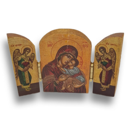 Byzantský triptych „Polibek vtěleného světla“ – Eleousa mezi Michaelem a Gabrielem