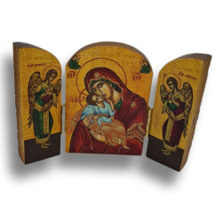 „Objatá světlem“ – Dřevěný triptych s ikonou Panny Marie Glykofilousa
