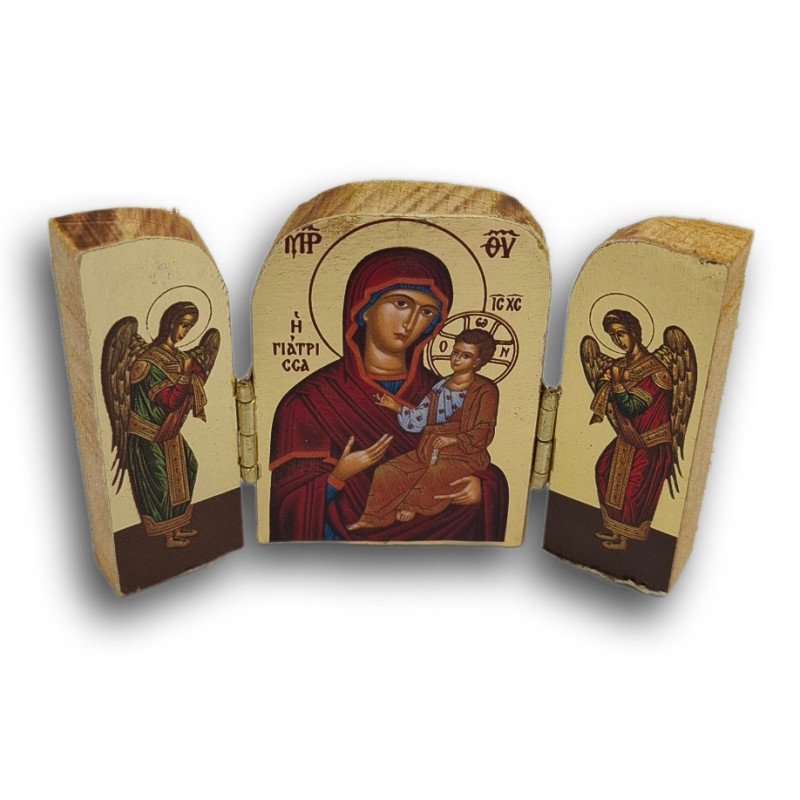 „Léčivý pohled Matky“ – Dřevěný triptych s ikonou Panny Marie Lékařky (Η Ιατρίσσα)