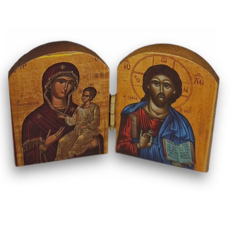 Dřevěný řecký diptych – Kristus Pantokrator a Panna Maria „Všech svatá“ (Panagia Pantanassa)