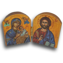 Dřevěný řecký diptych – Kristus Pantokrator a Panna Maria Ustavičné Pomoci