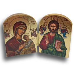 Dřevěný řecký diptych – Kristus Pantokrator a Panna Maria Prosforá (Darující)